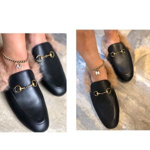 MONAVEEN BLACK Leather fur mules
